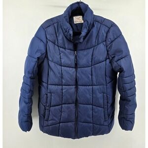 Faded Glory Puffer Jacket W XL 16/18 Blue Full Zip Snap Pocket Winter Layer Warm
